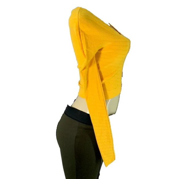 Free People L Marigold Sheer Seamless V-Neck Gone Adrift Long Sleeve Crop Top - Picture 3 of 6